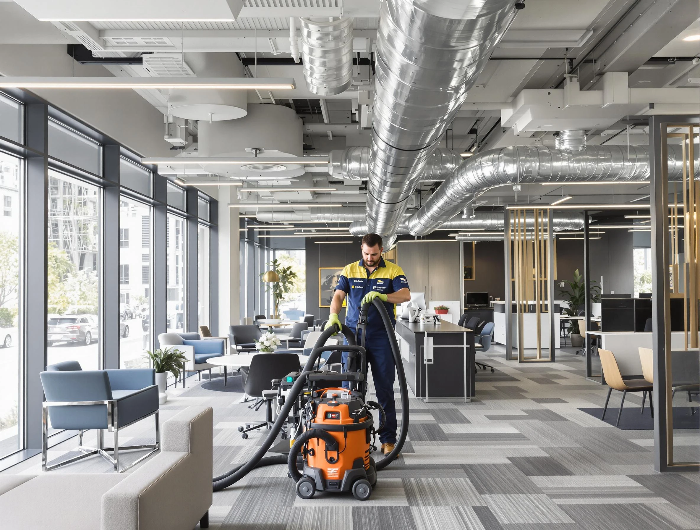 Welby Air Duct Cleaning team performing thorough commercial duct cleaning at a Welby business center