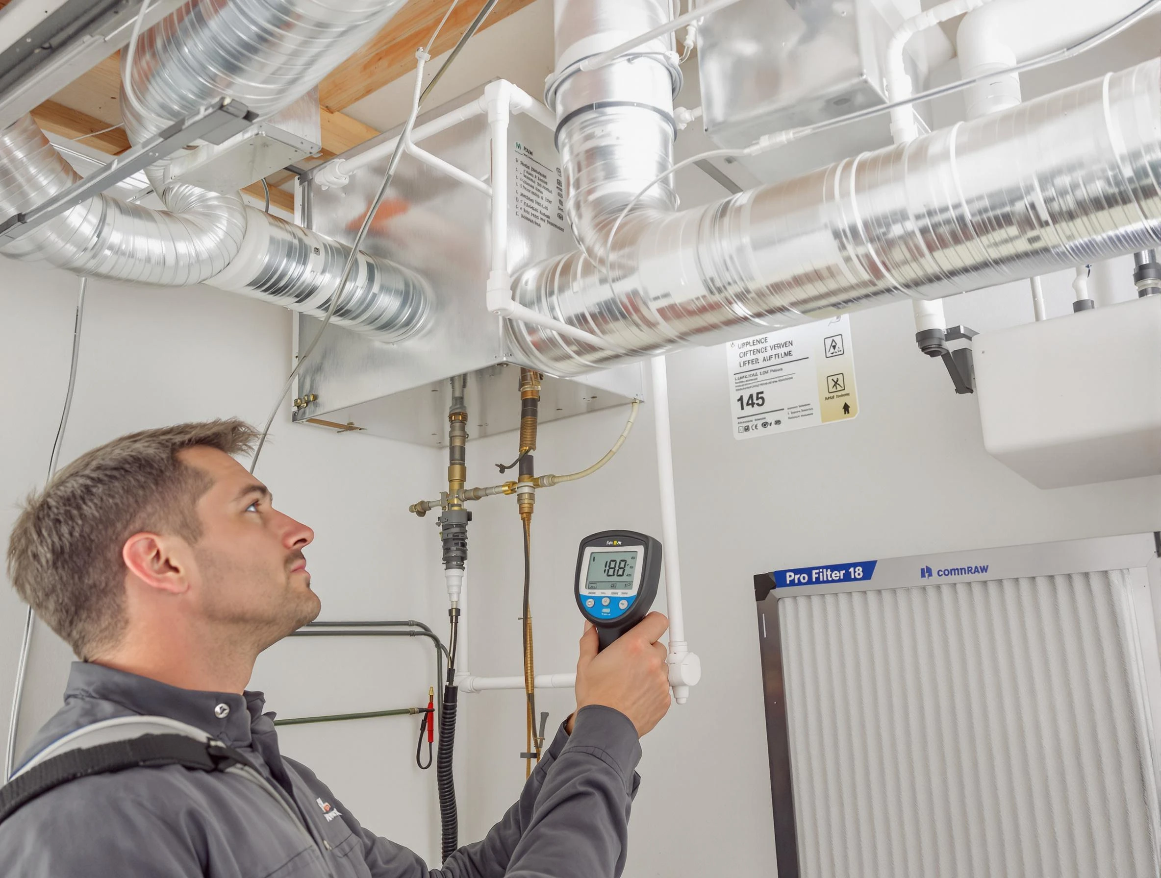 Welby Air Duct Cleaning expert conducting detailed filter system inspection using diagnostic tools in Welby